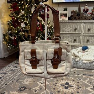Coach Cream and Brown Women's Handbag